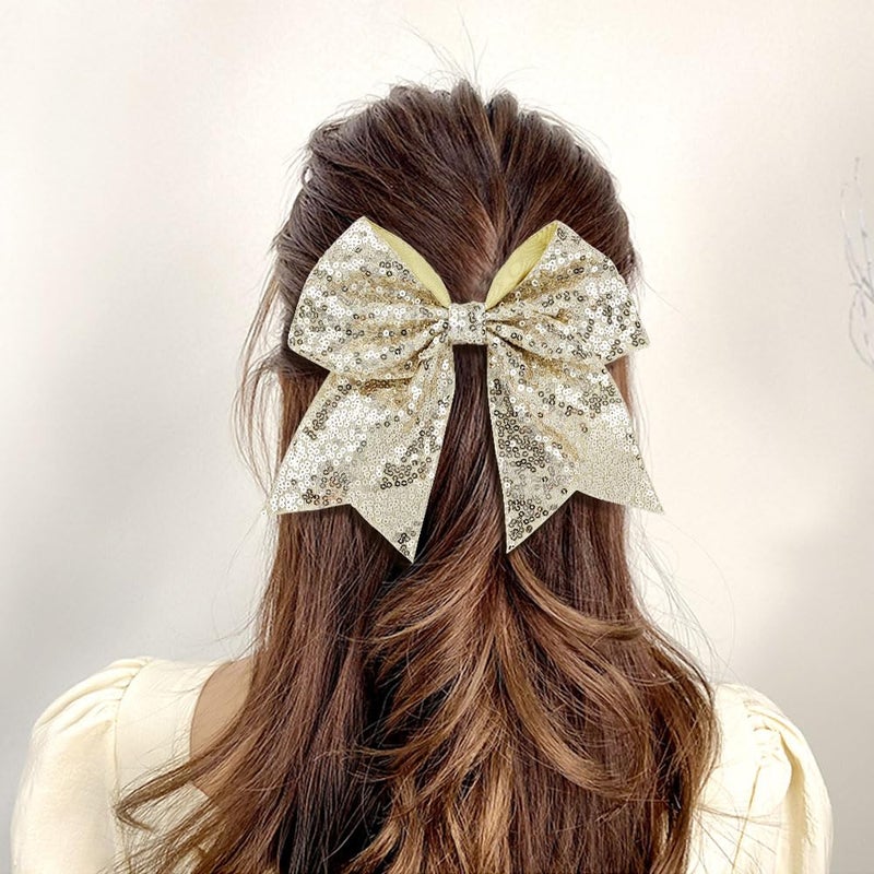 Dizila 12 Pieces Colorful Sparkly Sequin Big Bow Hair Ties Elastics Rubber Bands Ponytail Holders Hair Scrunchies Ropes Accessories for Women Girls Teens Kids - Image 3